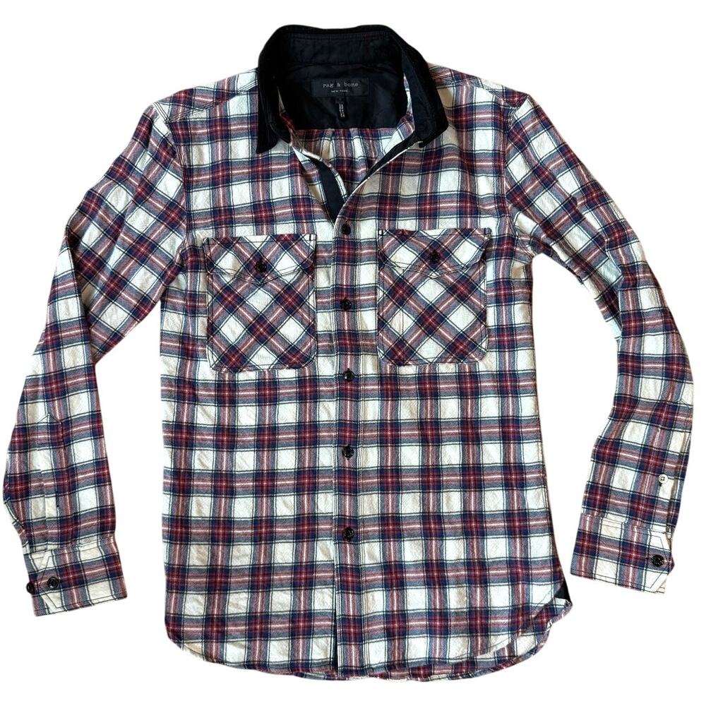 Rag & Bone Flannel Corduroy Collar Red/White Plaid Western Shirt, Size SMALL